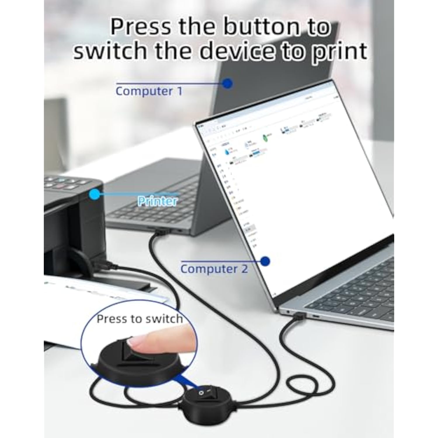 2 In 1 Usb Printer Cable Splitter, Usb A Male To Usb B Male Printer Cable With Toggle Switch For 2 Computers, Share Scanner Printer(4.5M/14.7Ft)