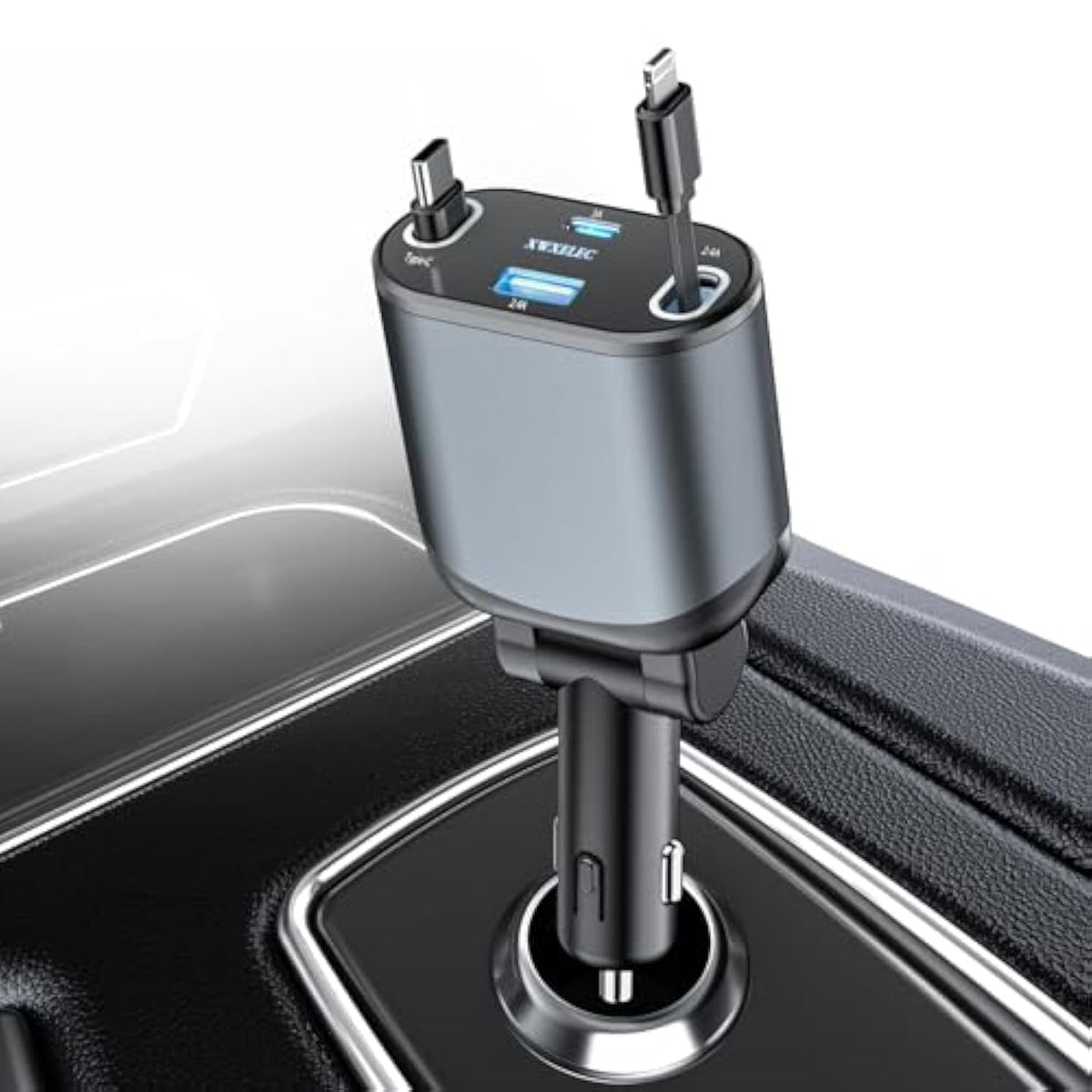 4 In 1 Retractable Car Charger, Usb C Fast Charging Adapter[Max80W] With Usb-I Cable&Dual Charge Port Compatible With Iphone 16/15/14/13/12/11 Pro Max Plus/Ipad/Airpods,Galaxy,Google, Gps?Usb-C/Usb-I?