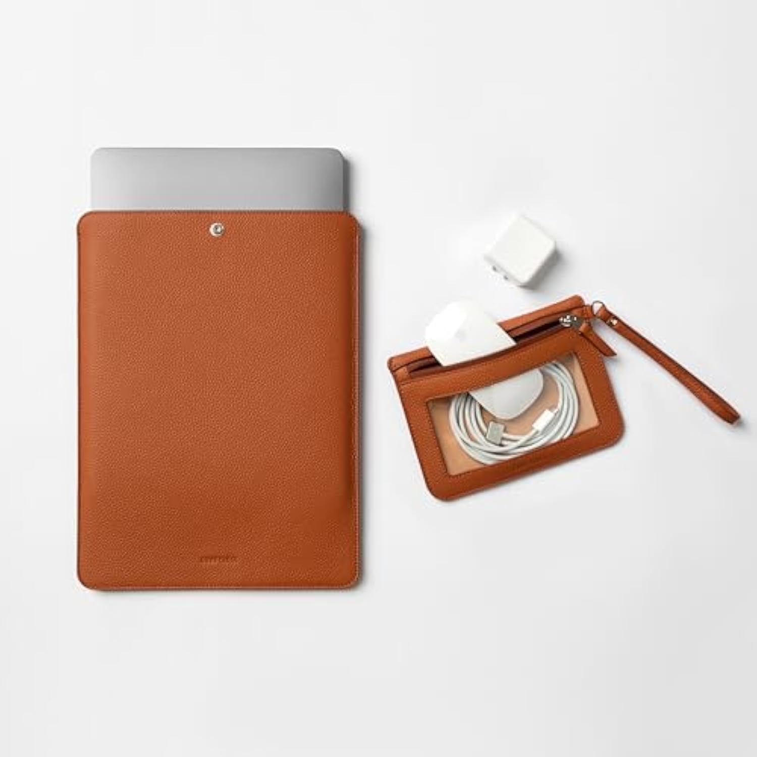 Genuine Leather Laptop Sleeve 13 Inch With Accessory Pouch, Precisely Compatible With Macbook Air M4 M3 M2 M1 2025 & Macbook Pro M2 M1 2022, Brown