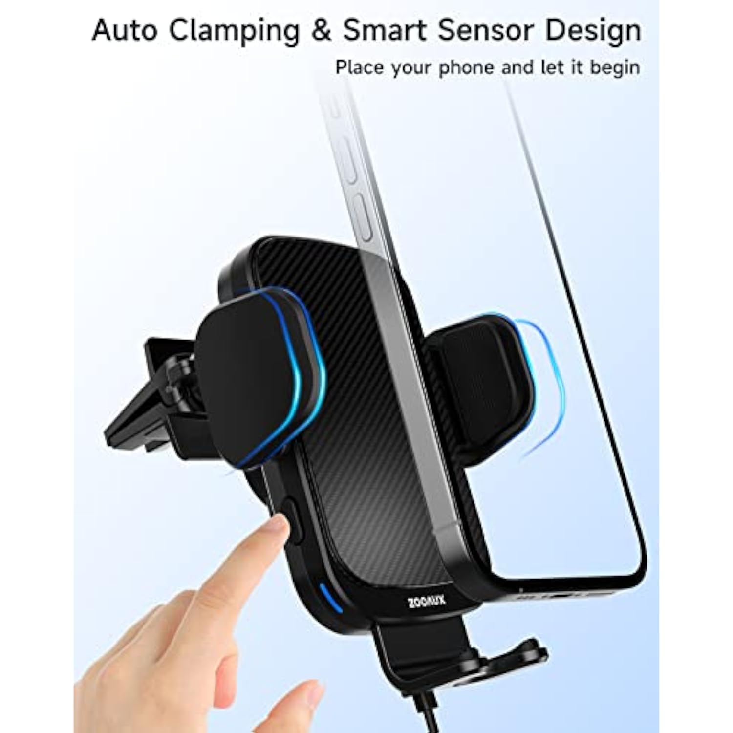Wireless Car Charger Vent Mount, 15W Fast Charging Auto-Clamping Car Mount, Air Vent Car Phone Holder For Iphone 15/15 Pro/14/13 Pro/Xs/Xr/X/8,Samsung S24/S23/22/S21/S10 (Black)