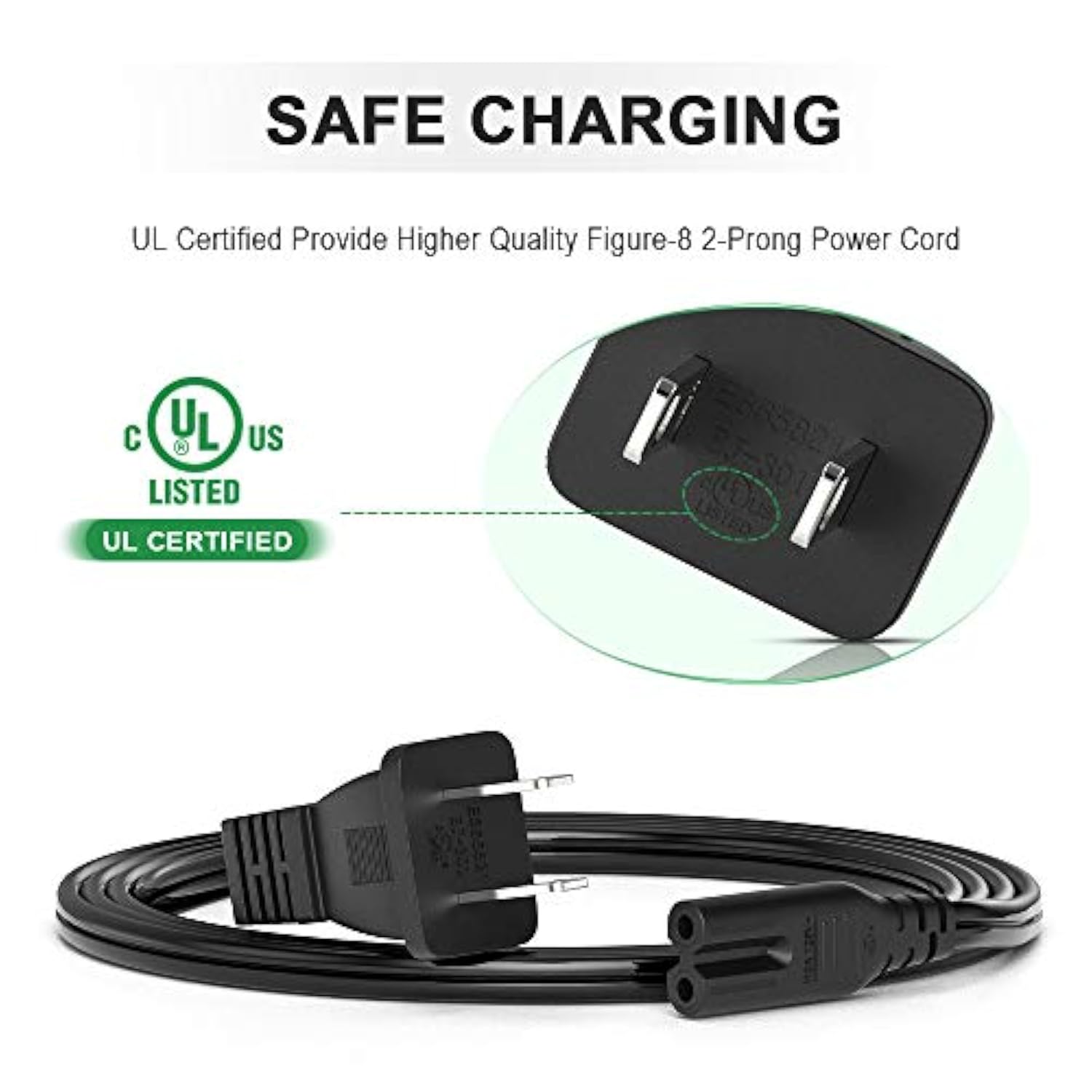 Tv Power Cord For Samsung Lg Tcl Sony: 6Ft 2 Prong Ac Wall Plug 2-Slot Led Lcd Cable Insignia Sharp Toshiba Jvc Hisense Electronics Un65Ks8000Fxza Un40J5200Afxza 43Uh6100