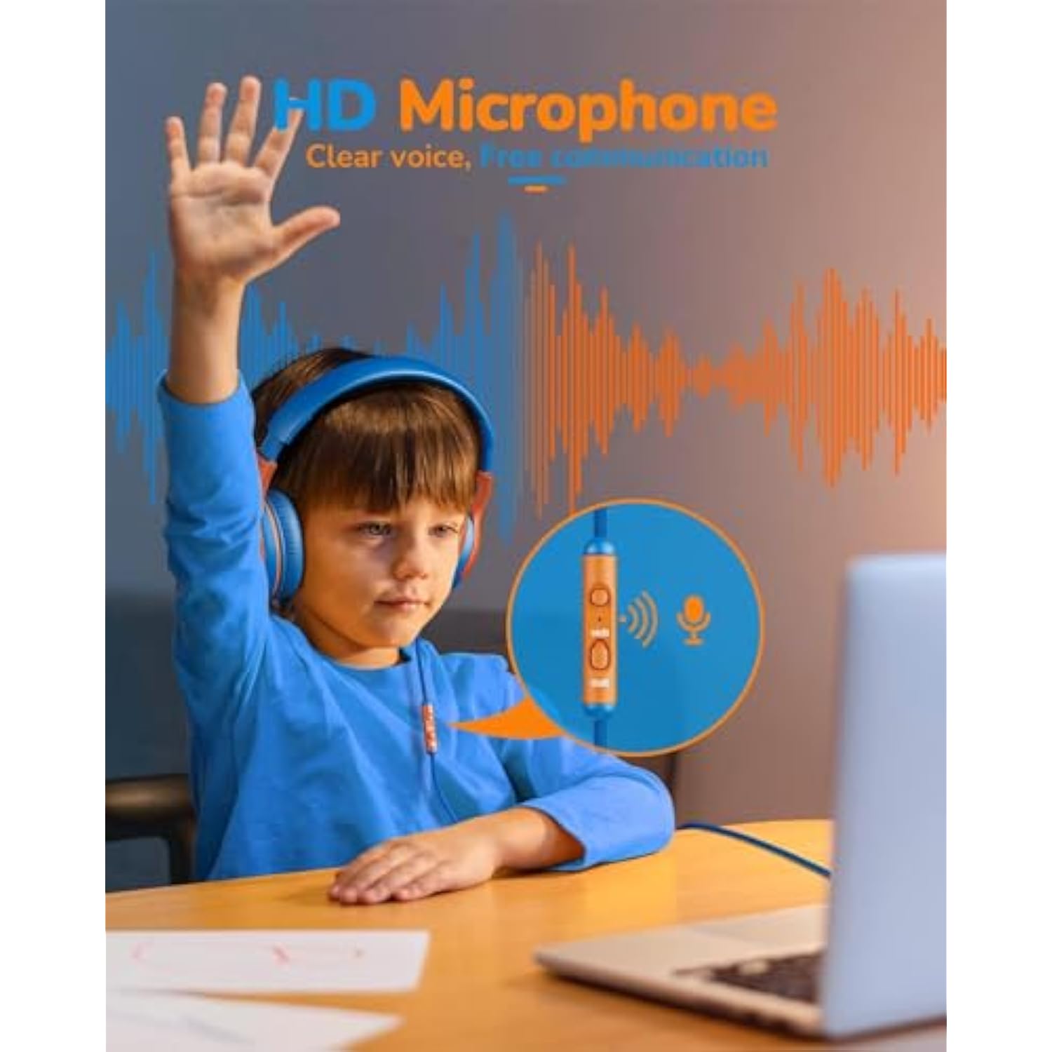 Kids Wired Headphones with Mic, Volume-Limiting, Foldable & Safe for Learning