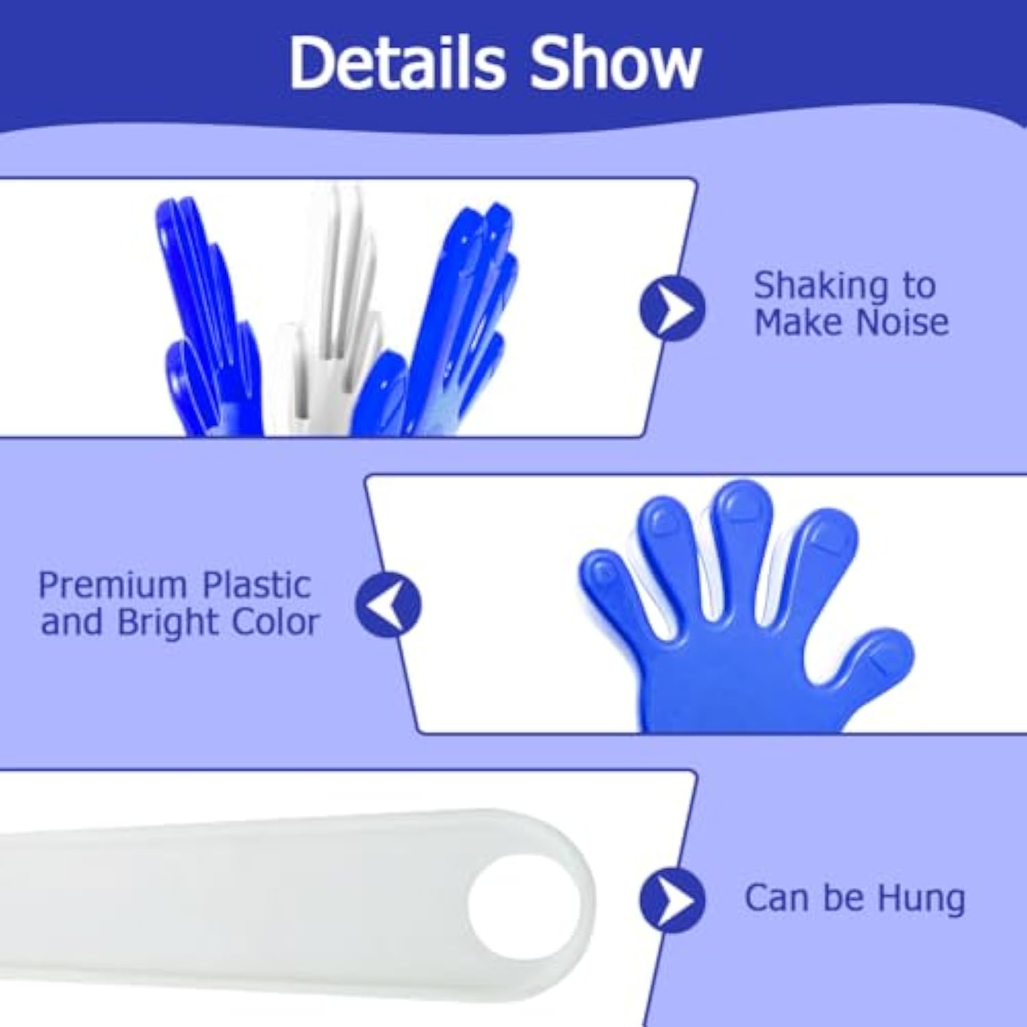 8pcs Hand Clappers Noisemakers Blue White for New Year Sports and Cheer