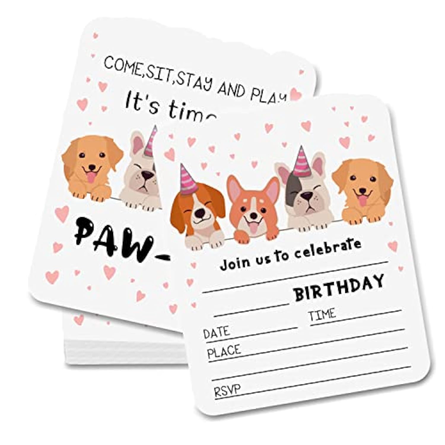 Pet Birthday Party Invitations - Birthday Fill-In Invites For Boys Or Girls, Puppy Dogs Theme Party Supplies Decorations For Kids, Teens & Adults(20 Count With Envelopes) - A11
