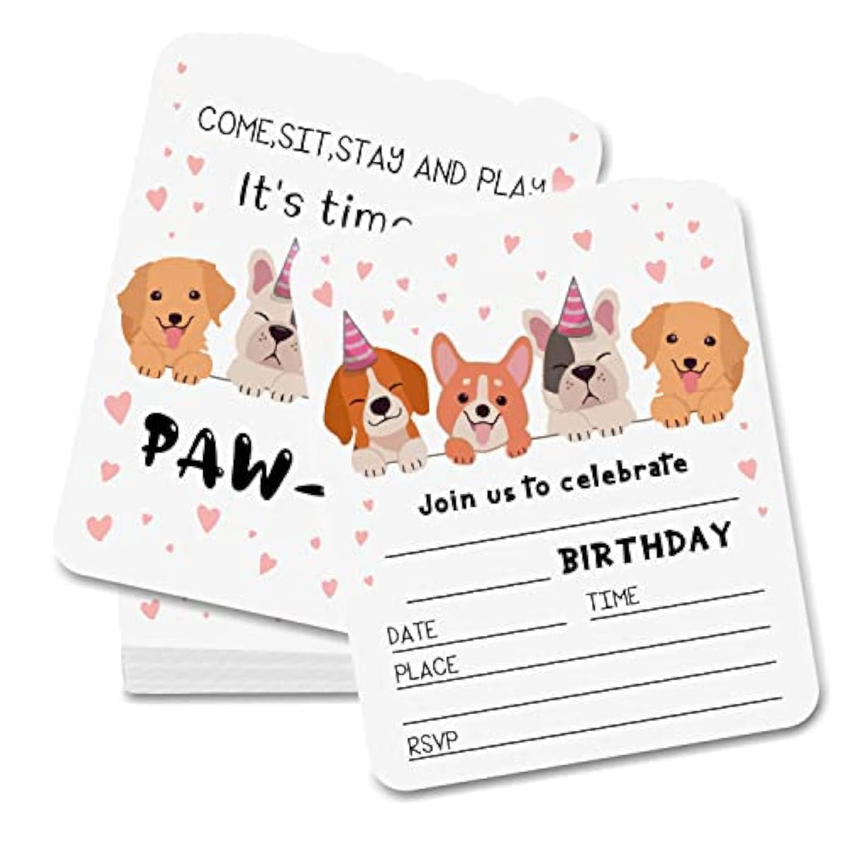 Pet Birthday Party Invitations - Birthday Fill-In Invites For Boys Or Girls, Puppy Dogs Theme Party Supplies Decorations For Kids, Teens & Adults(20 Count With Envelopes) - A11
