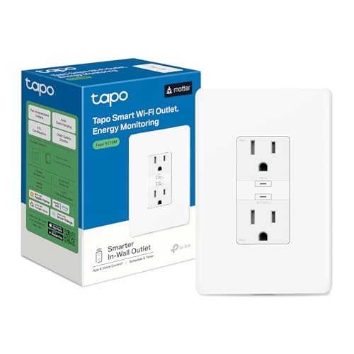 Smart Plug, Wi-Fi In-Wall Outlet, Matter Compatible, Energy Monitoring, 15A/1800W Max, Works With Alexa, Apple Home, Google Home, Smartthings, Voice/Remote Control, Etl Certified - P210M