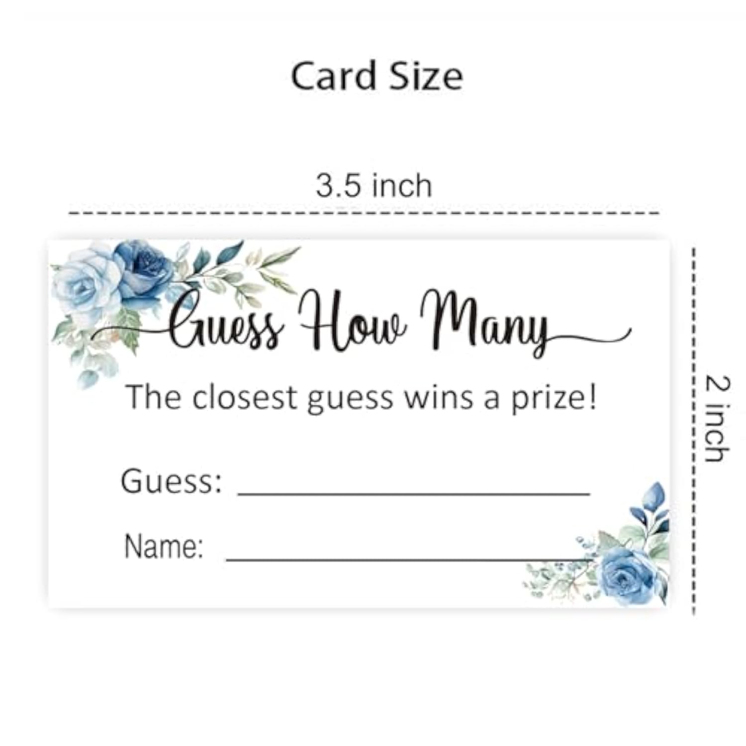 Guess How Many Game Cards, Baby Shower Bridal Shower Game Cards (Blue Rose) (3.5" X 2" 50 Pieces)