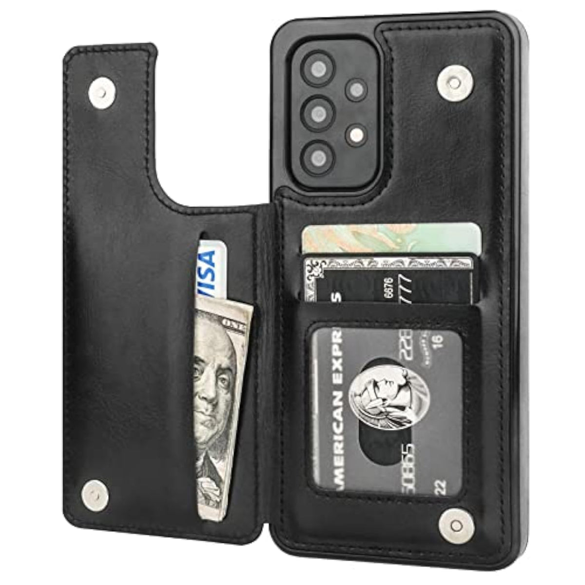 Onetop Compatible With Samsung Galaxy A53 Wallet Case With Card Holder, Pu Leather Kickstand Card Slots Case, Double Magnetic Clasp And Durable Shockproof Cover 5G 6.5 Inch(Black)