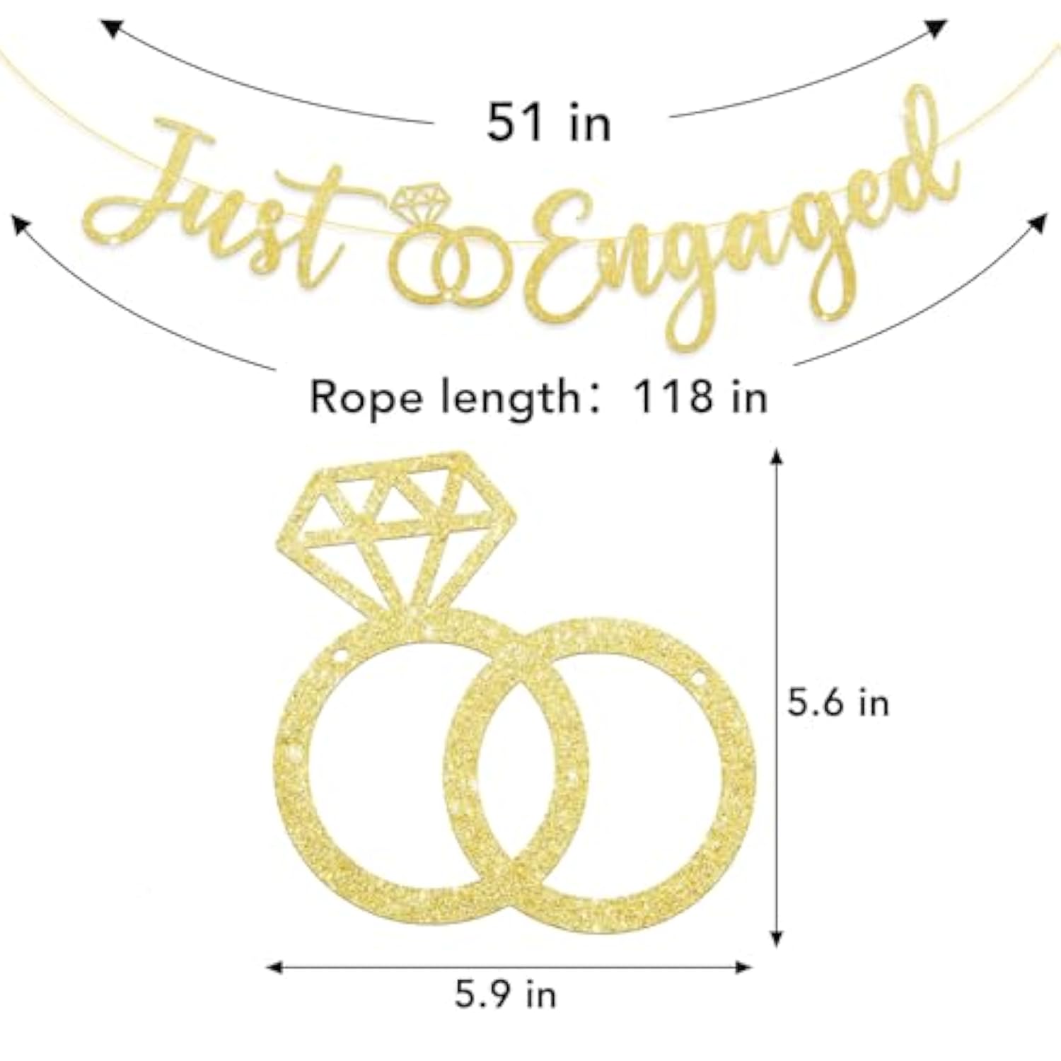 Pre Strung Just Engaged Banner Decorations Glitter Gold Engagement Banner Engaged Sign For Engagement Party Decorations