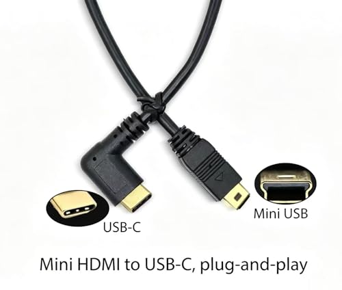 Mini USB to USB C Cable, Right Angled USB C to Mini USB Male to Male Converter Cable Cord for Digital Camera and More 10inch/25cm