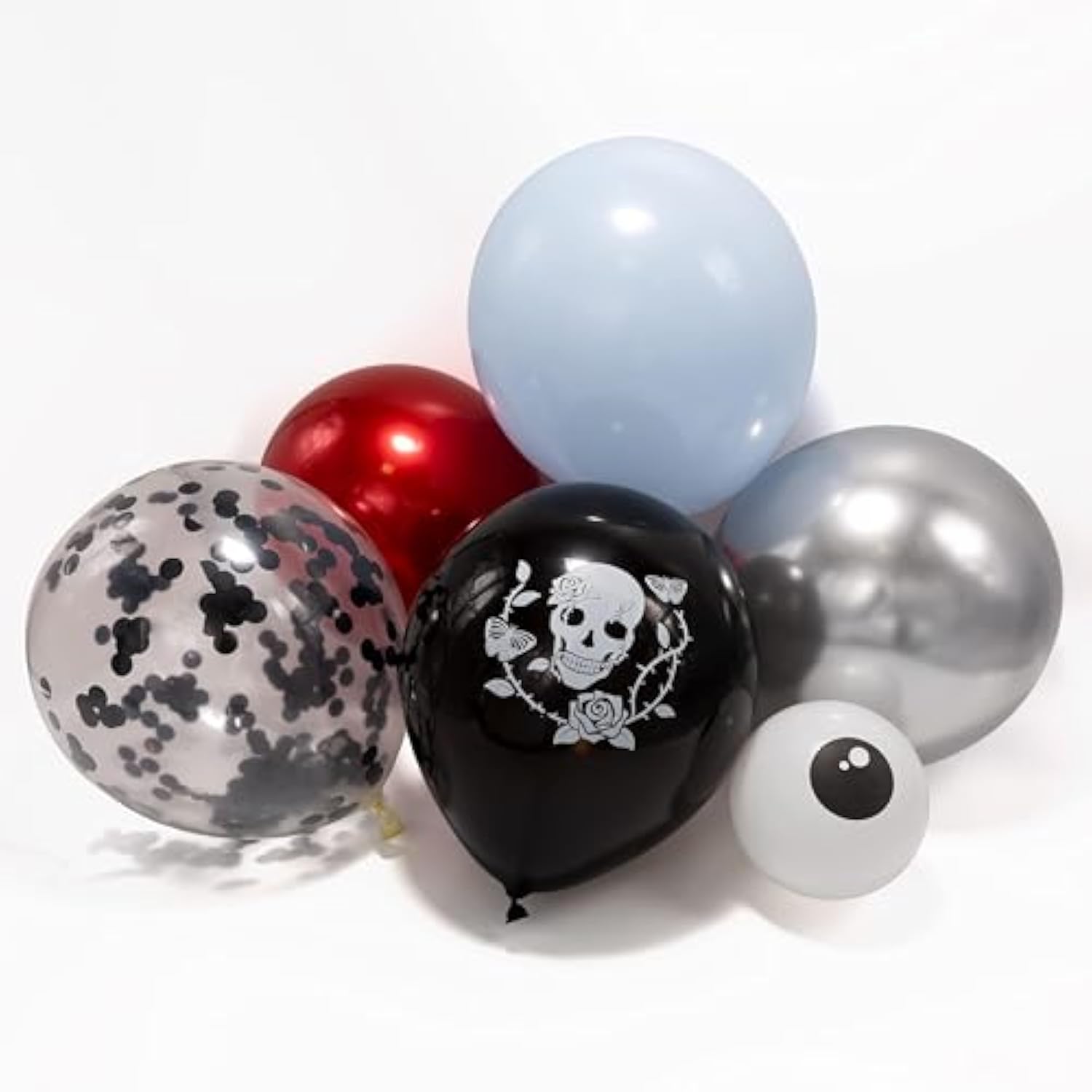 Skull Balloons Gothic Birthday Decorations Gothic Party Decor Skeleton Balloons Skulls Eyeball Rose Birthday Goth Party Backdrop Black White Red Halloween Party Supplies-Pack Of 34