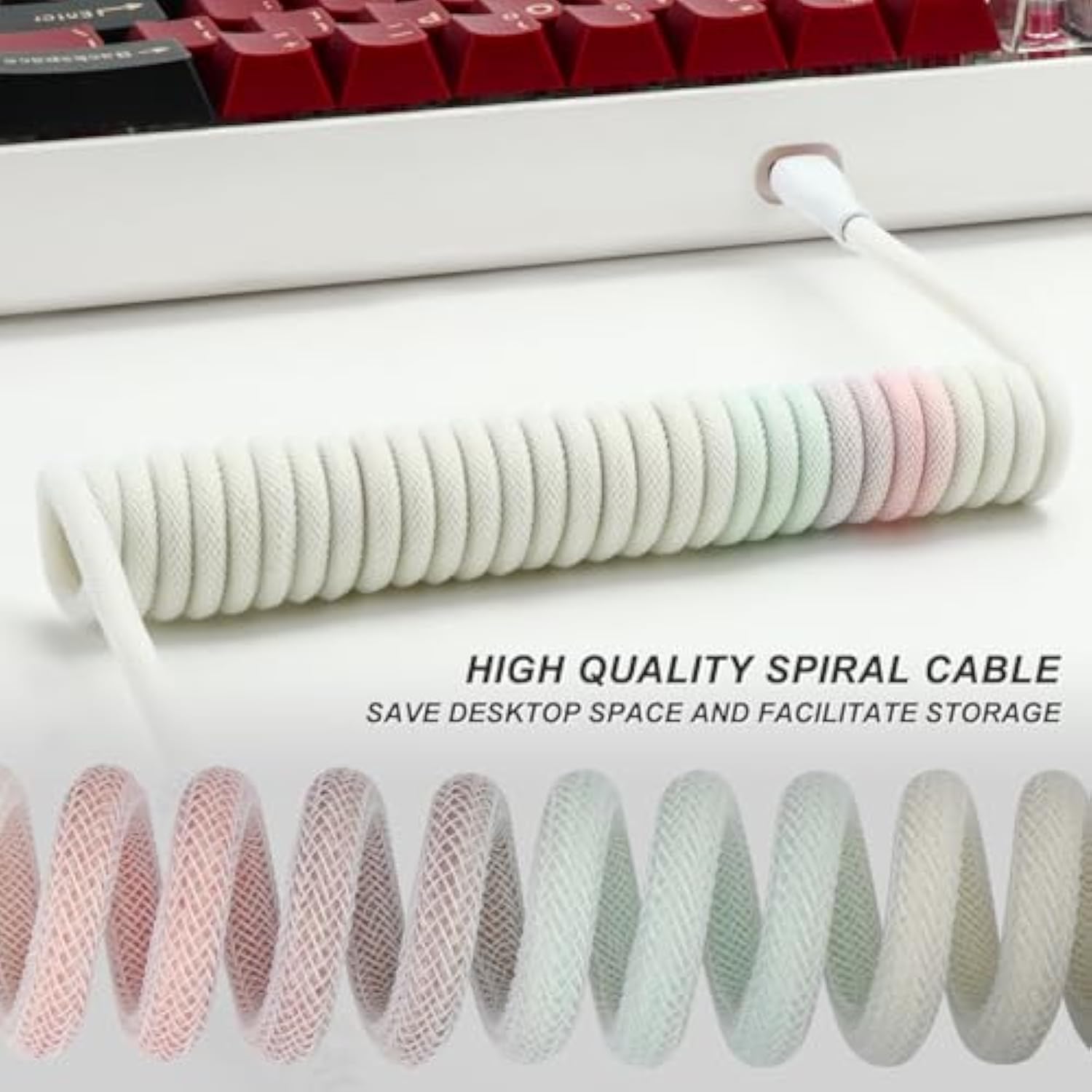 Coiled Keyboard Cable,Custom Coiled Type-C To Usb A Cable,Double-Sleeved Wire