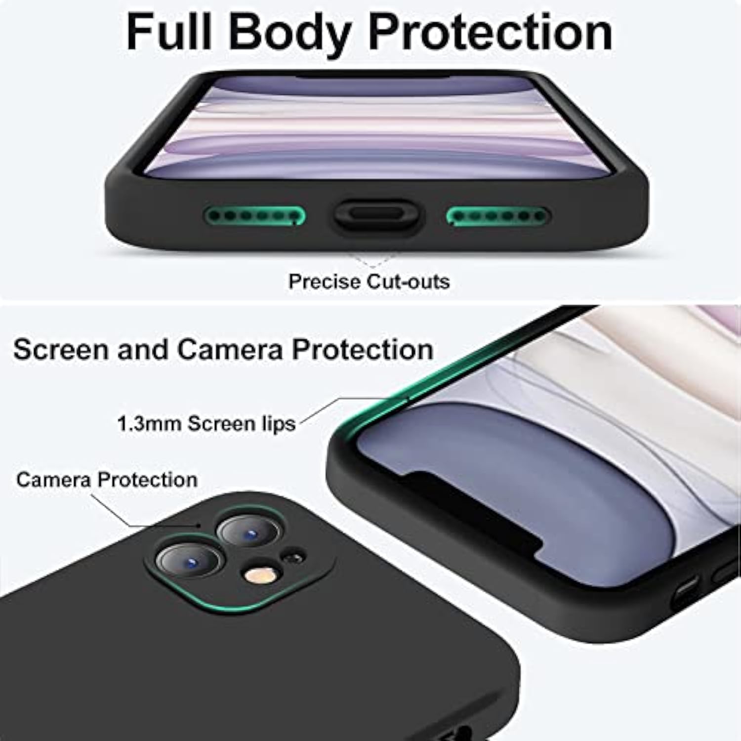 Compatible With 11 Case, Upgraded Liquid Silicone With [Flat Edges] [Camera Protection] [Soft Anti-Scratch Microfiber Lining] Phone Case For 11 6.1 Inch - Black