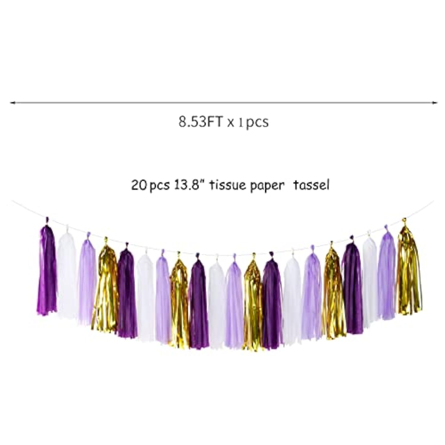 Purple-Gold Party Decoration Tassel Garland - 20Pcs Lavender White Gol