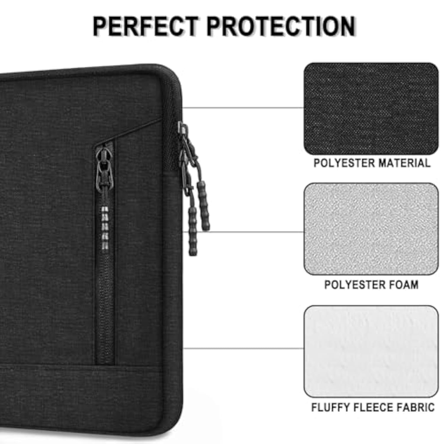 Laptop Sleeve 14 Inch, Shockproof Protective Laptop Case For Apple Macbook Pro, Water Resistant Portable Monitor Computer Bag With Pockets Computer Cover For Hp, Dell, Lenovo, Asus, Black