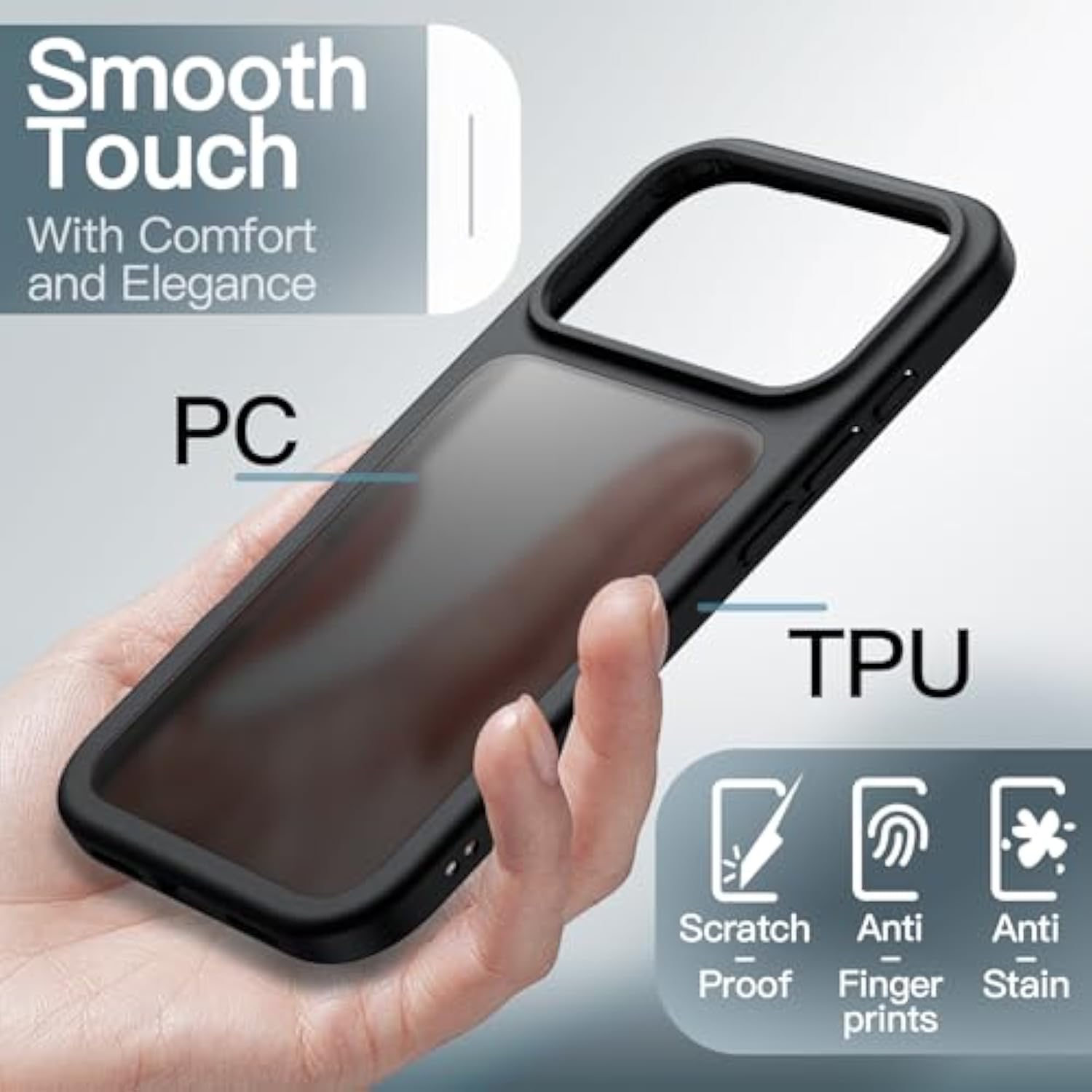 JETech Matte Case for iPhone 17 Pro Max 6.9-Inch, Shockproof Military Grade Drop Protection, Frosted Translucent Back Minimalist Phone Cover, Anti-Fingerprint (Black)