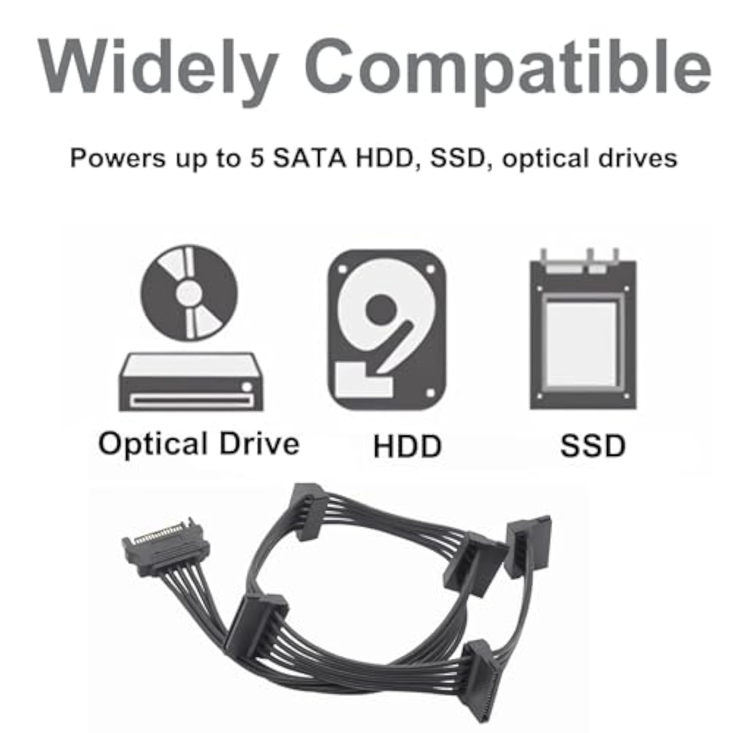 Sata Power Cable 19.7 In (500 Mm) - 15 Pin Sata 1 Male To 5 Female Power Split