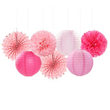 Rose Hot-Pink Valentines-Day Party-Decorations Streamers - 14Pc Girl Birthday Baby Shower Paper Lanterns Fan,Tissue Pom Poms,Honeycomb Balls,Bachelorette Bridal Wedding Supplies Decor