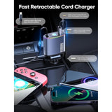 Retractable Car Charger, 60W Fast Charging Usb C Car Charger,Retractable Cable 2.9Ft[For Iphone Cable] And Colorful Ambient Lighting Car Adapter For Iphone 16/15/15 Pro Max/14/13/12/11,Galaxy