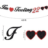 Glitter I’m Feeling 22 Banner, 22nd Birthday Black Red Music Theme Party Decor