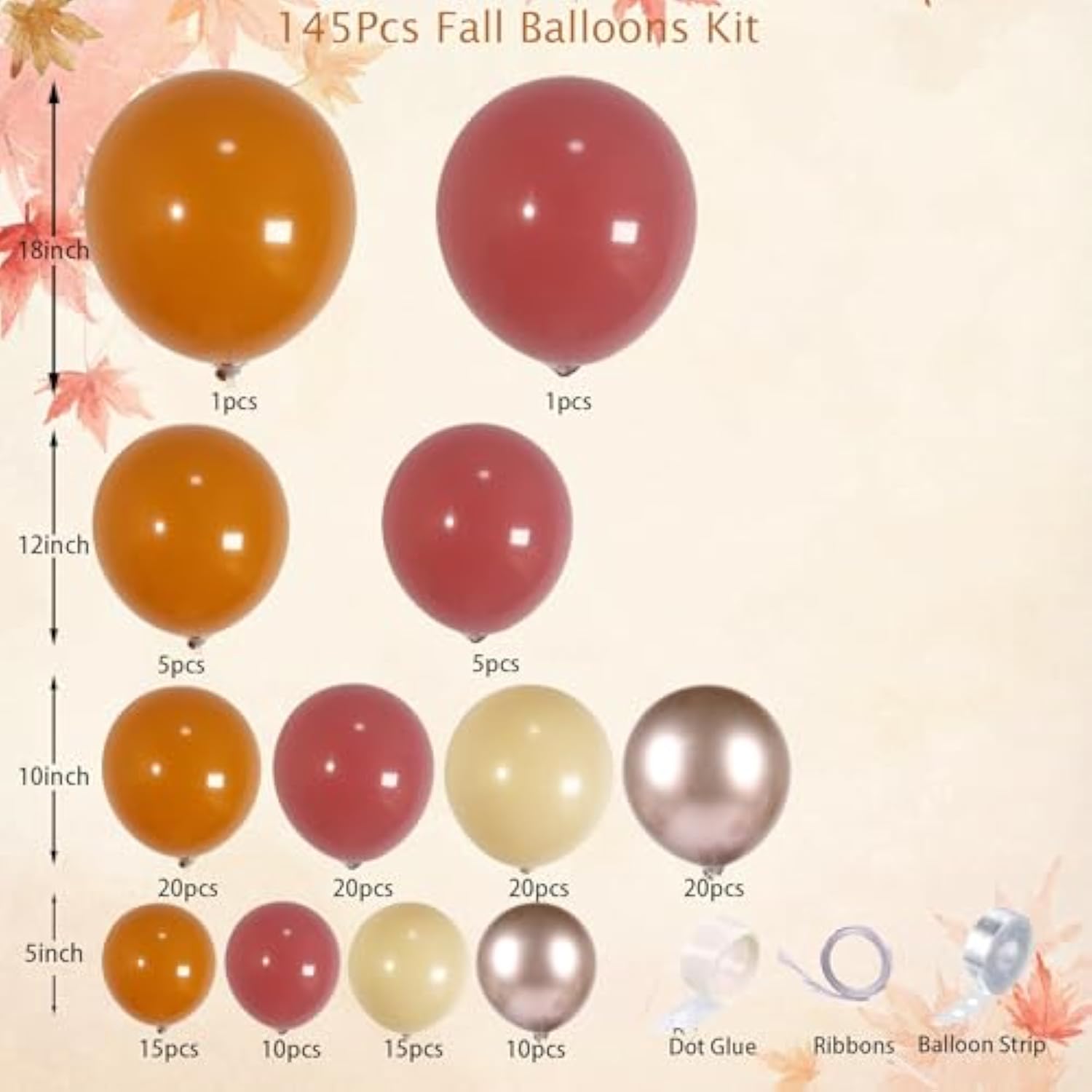 145Pcs Fall Baby Shower Balloon Arch Kit Dusty Pink Orange Gold for Autumn Party