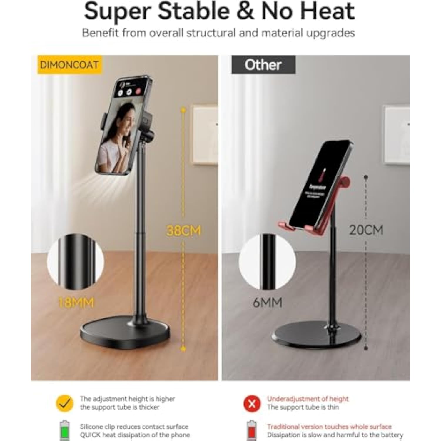 Phone Stand For Desk, Angle Height Adjustable Phone Holder For Desk, Aluminum Alloy Universal Stand Holder, Retractable Cell Phone Stand Recording Office For 16 15 Pro Max Plus