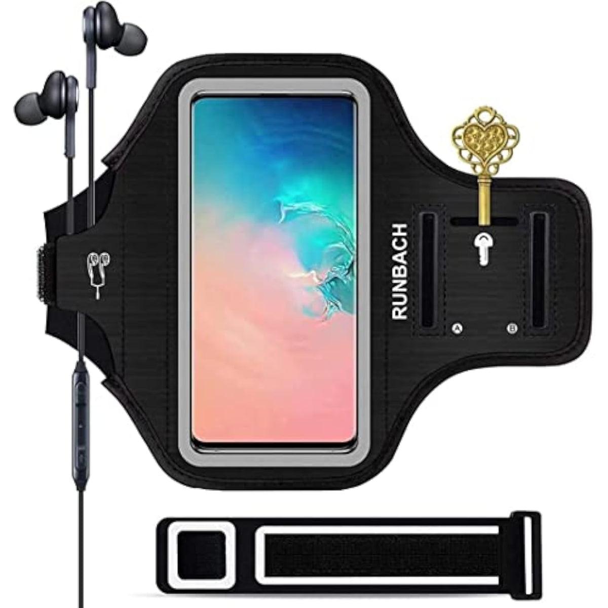 Armband For Samsung Galaxy S25/S24/S23/S22/S21/S20/S10/S9/S8 Up To 6.2",Water Resistant Running Exercise Gym Bag With Card Slot And Key Holder (Black)