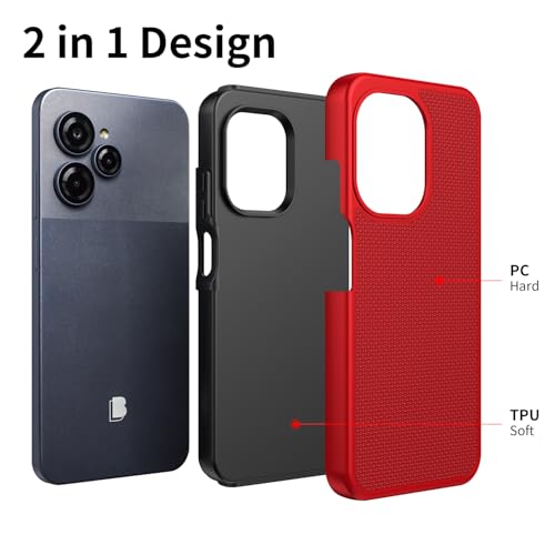 For Blu View Speed Ultra 5G Case With Tempered Glass Screen Protector,Dual Layer Heavy Duty Shockproof Protection (Red)