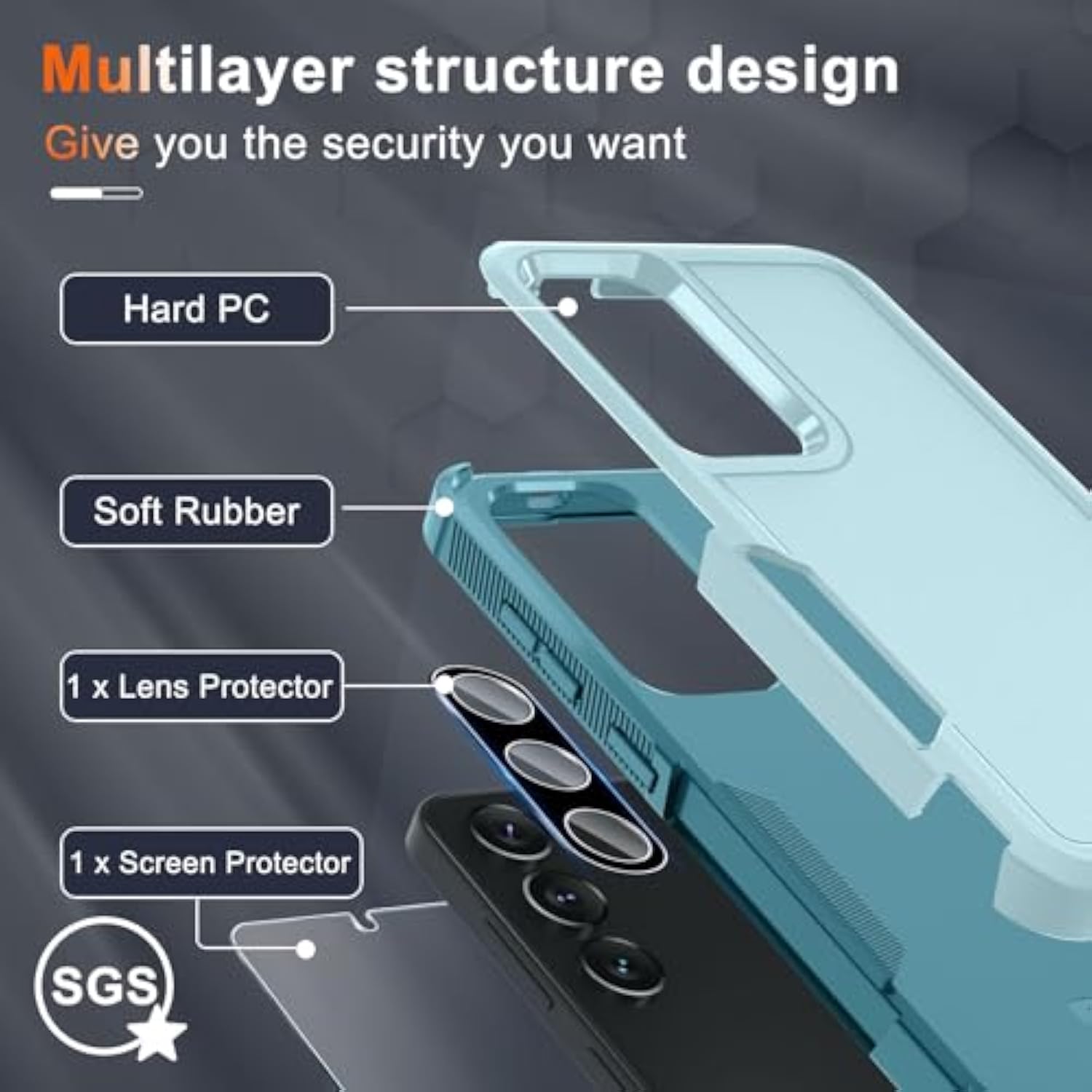 Samsung Galaxy S24 FE Rugged Full Body Case with Screen Lens Cover Mint Green
