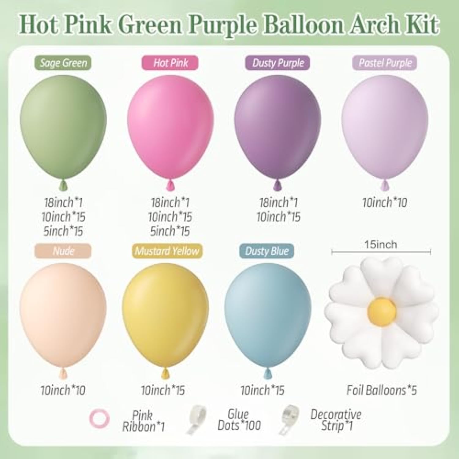 136Pcs Flower Balloon Arch Kit With Sage Green Hot Pink Dusty Pastel Purple Flower Balloons For Wildflower Baby In Bloom Baby Shower Birthday Party Decorations