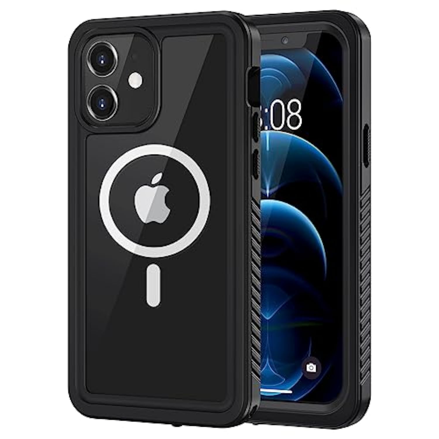 For Iphone 12 Magnetic Case, [Compatible With Magsafe] Ip68 Waterproof Dustproof Case With Built-In Screen Protector, Full Body Shockproof Protective Phone Cover For Iphone 12 6.1 Inch -Black