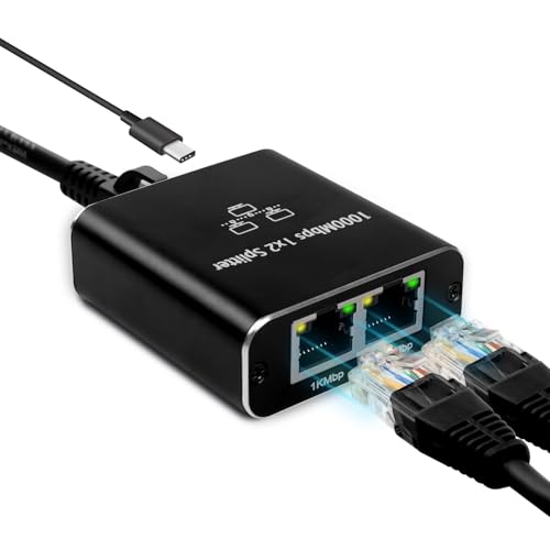Kuolao Gigabit Ethernet Splitter 1 To 2 Port High-Speed 1000Mbps Rj45 Internet Adapter Supports Cat5E/Cat6/Cat7/Cat8 Cables