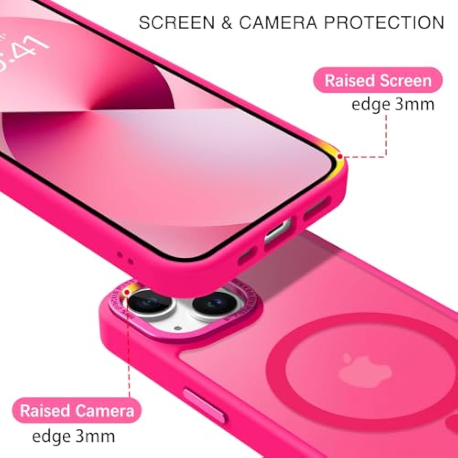 Magnetic For 13 Case & 14 Case [Compatible With Magsafe] Translucent Matte Phone Case 13/14 Slim Shockproof Women Men Protective Cover For 13/14 6.1", Hot Pink