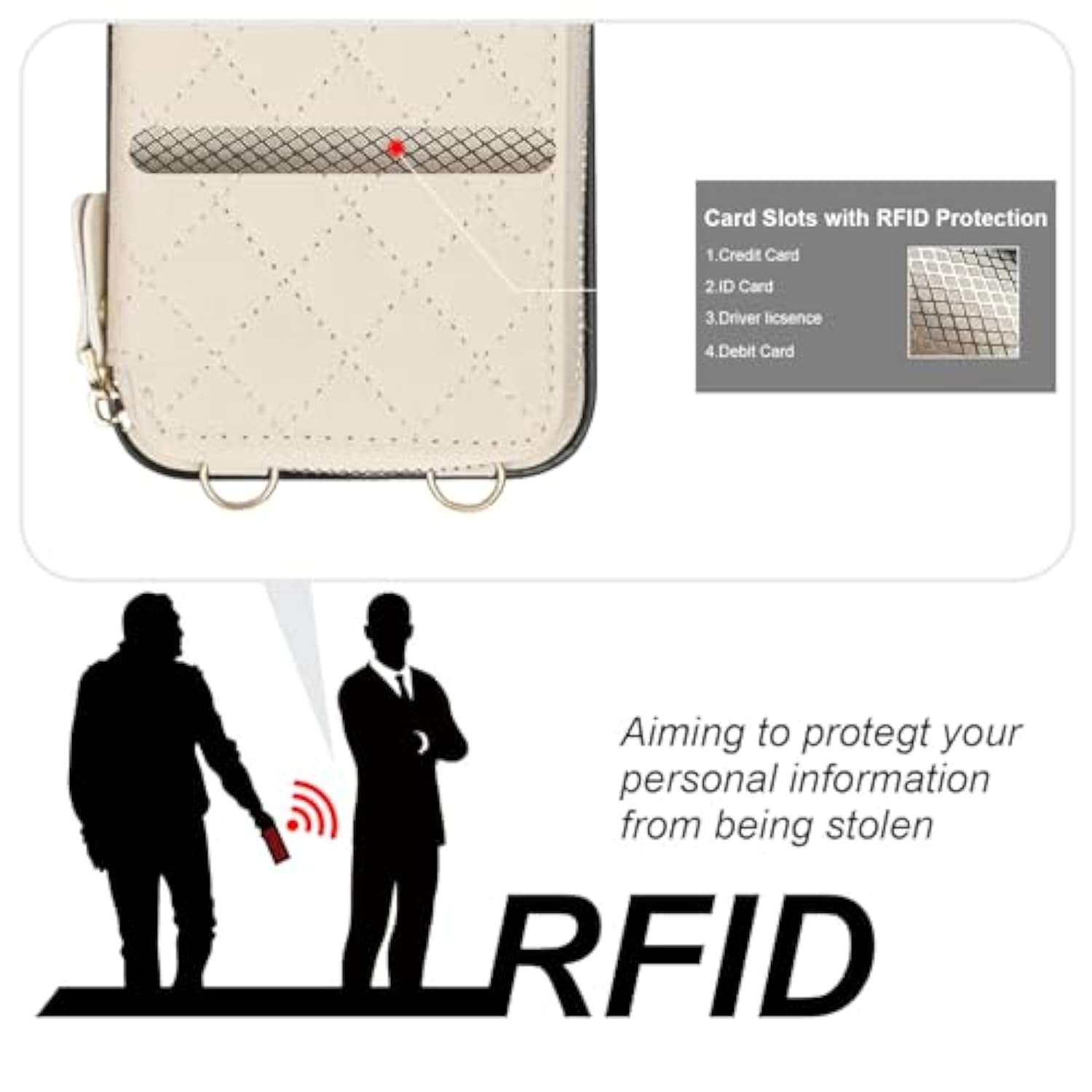 Crossbody Wallet Case For Iphone 13 Pro Max, Rfid Blocking Pu Leather Zipper Handbag Purse Flip Cover, Kickstand Folio Case With Card Slots Holder Wrist Strap Lanyard 5G 6.7 Inch (Beige)