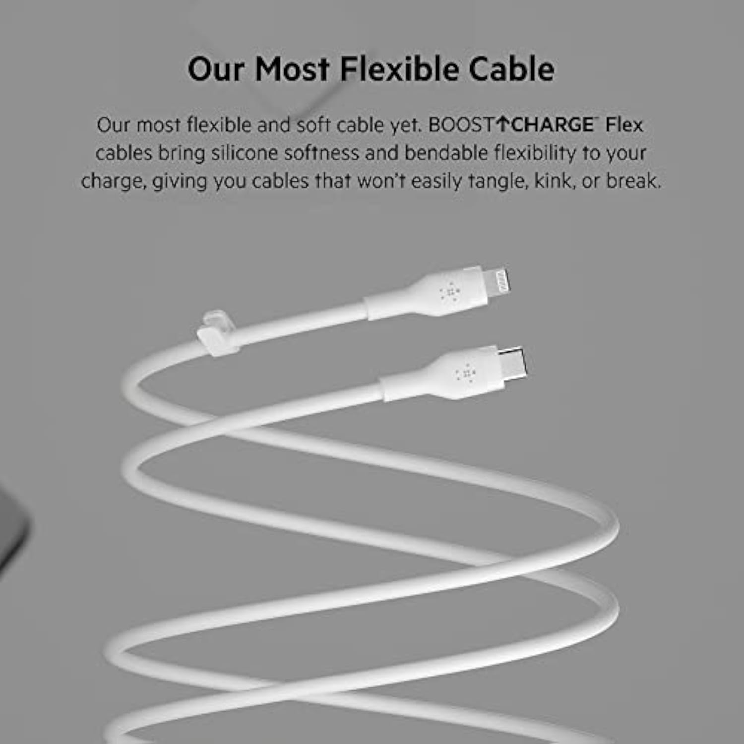 Belkin BoostCharge Flex Silicone USB-C to Lightning Cable (2M/6.6FT), MFi-Certified Charging Cable for iPhone Series with Cable Clip - White