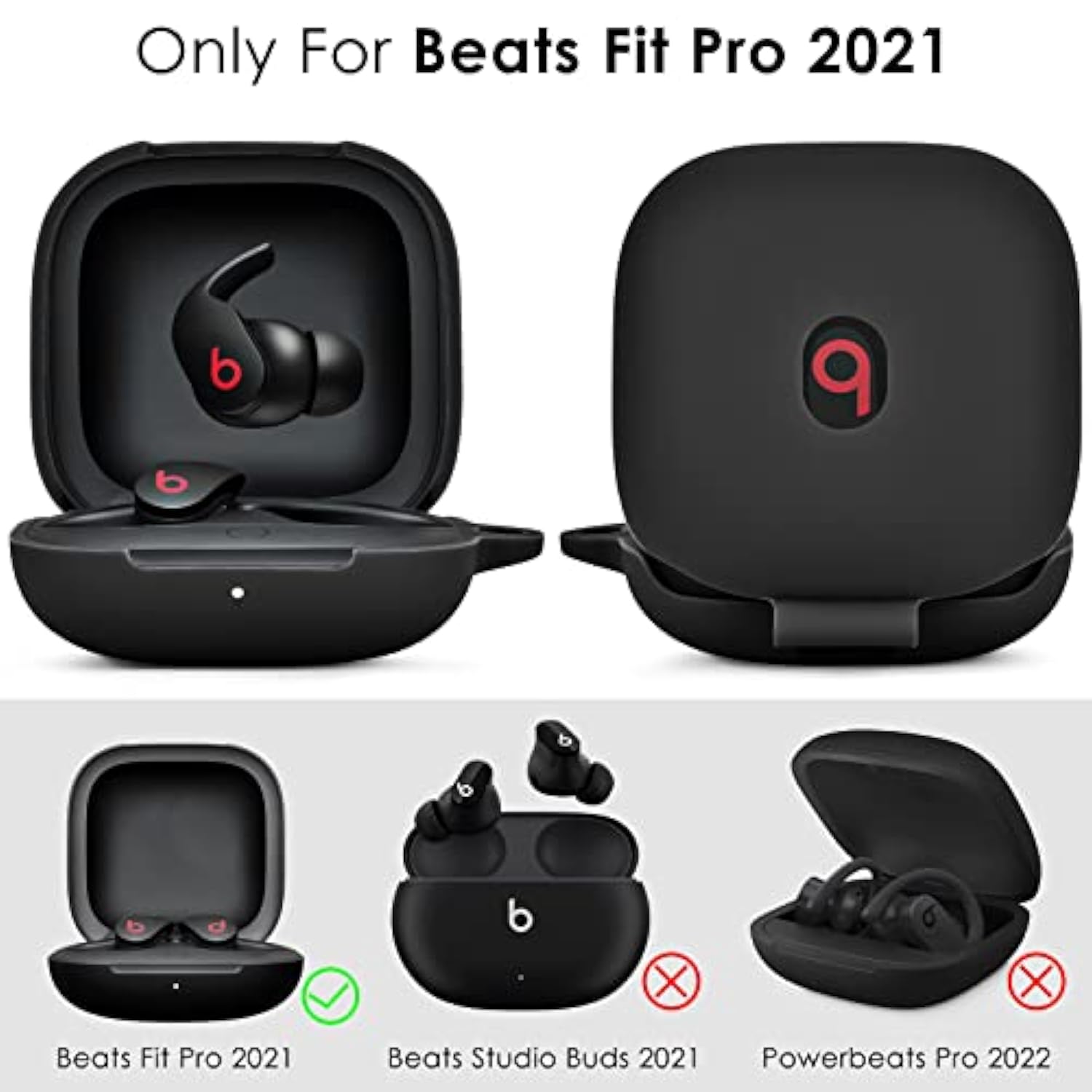 Soft Case For Beats Fit Pro 2021 - Silicone Protective Cover For Apple Beats Fit Pro Earbuds With Keychain, Shockproof (Black)