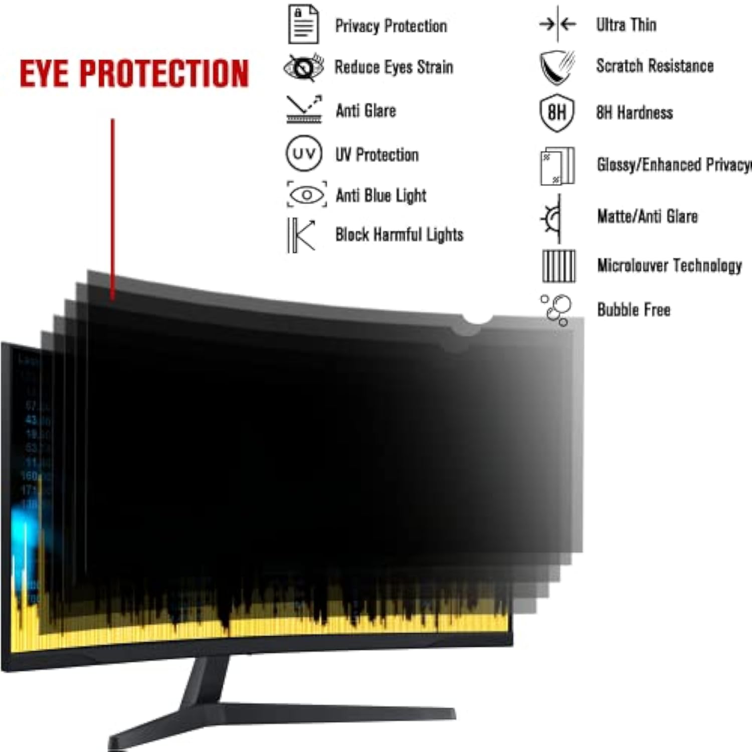 34 Inch(diagonal) Computer Privacy Screen Filter (31 1/2 × 13 1/8) With Anti Glare