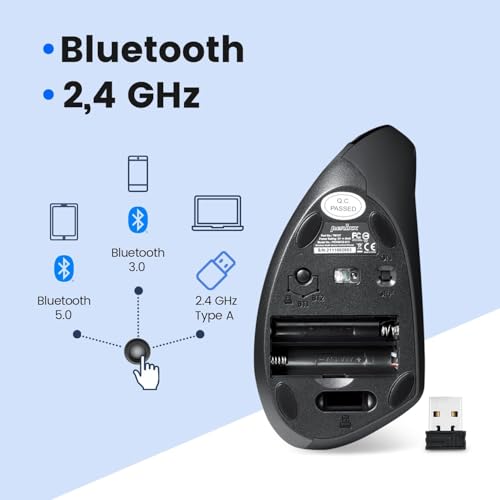 Perimice-813B Bluetooth Vertical Mouse - Wireless 3-In-1 Multi-Device Technology - Travelling Carry Bag - Black - Right Handed