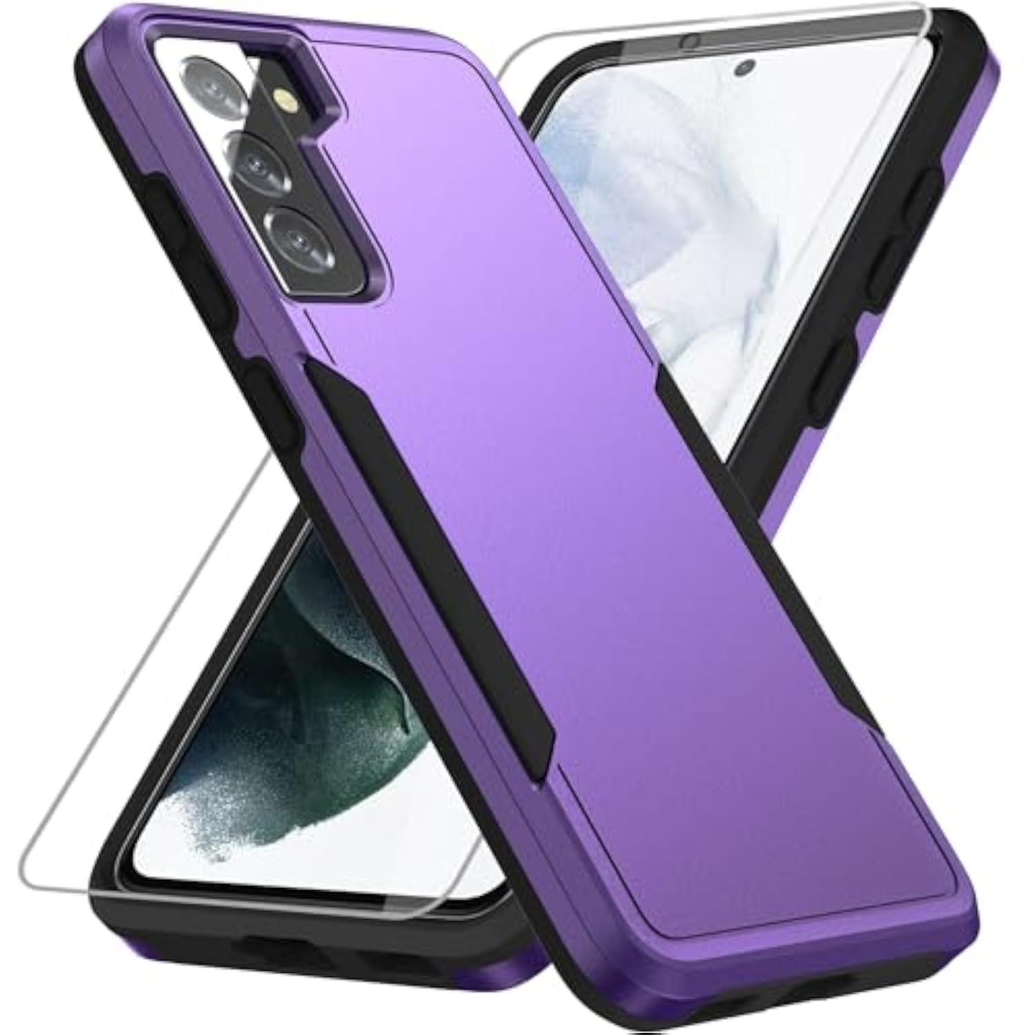 Heavy-Duty Tough Rugged Shockproof Protective Case for Samsung Galaxy S21 FE 5G, Purple - Military Grade Drop Tested with Screen Protector