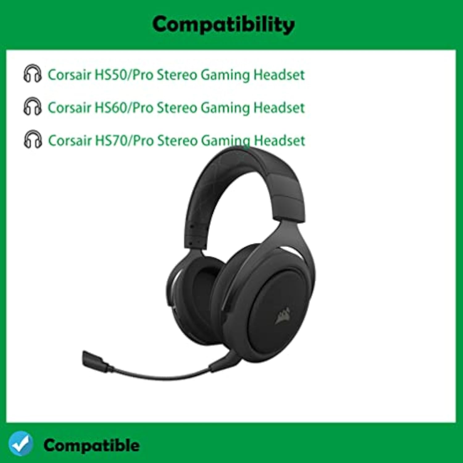 Thickened Protein Lether Headphone Earpads Headset Replacement Ear Pads Compatible With Corsair Hs50/Pro Hs60/Pro Hs70/Pro Stereo Gaming Headset