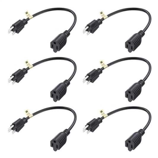[UL Listed] Cable Matters 6-Pack 16 AWG Heavy Duty 13A Short Power Extension Cord 1 ft in Black, (Power Cord Extension / 3 Prong Extension Cords, NEMA 5-15P to NEMA 5-15R)