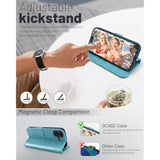 iPhone 16 Wallet Case, PU Leather Folio with Card Holders, RFID, Kickstand, Ice Blue