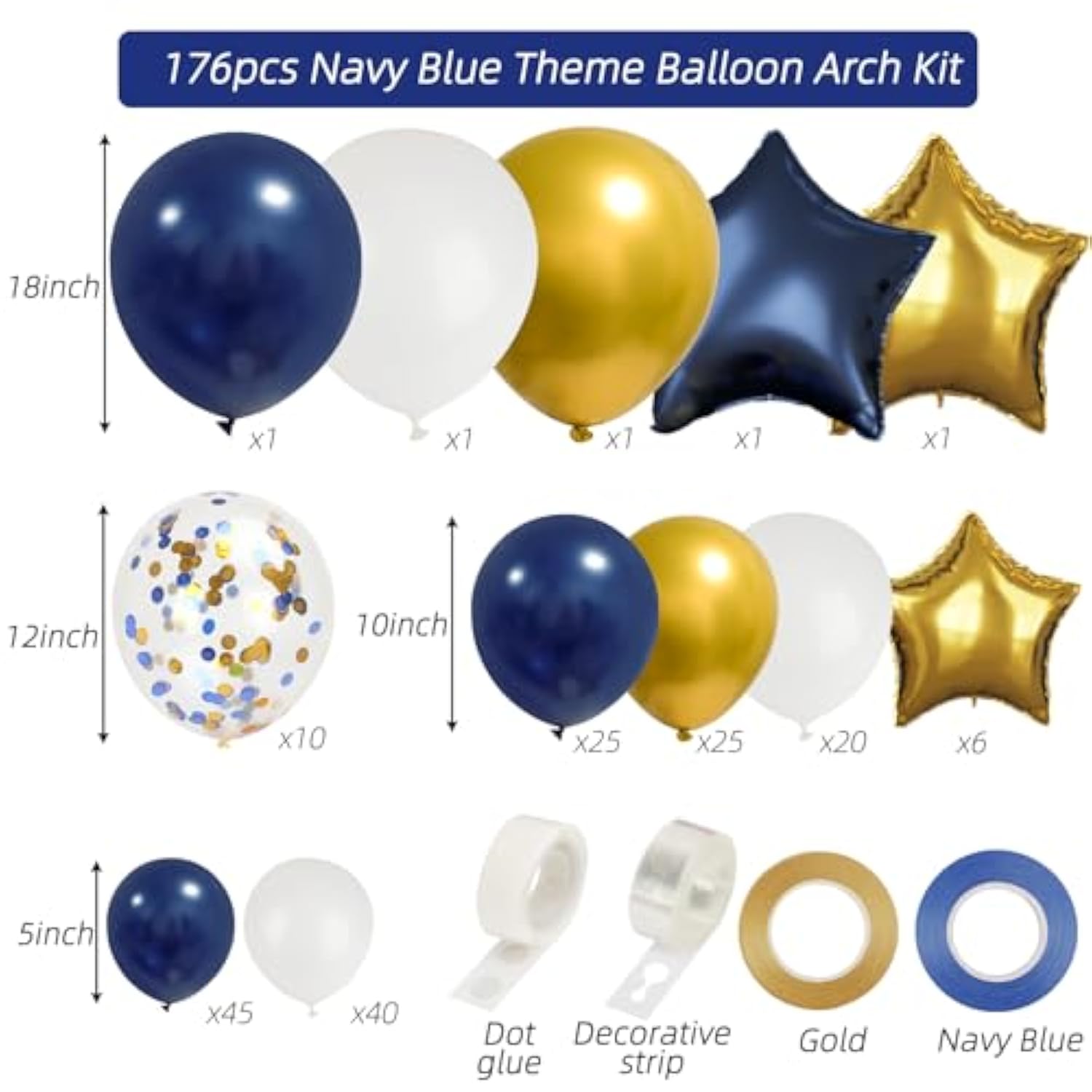 176Pcs Navy Blue Gold Balloons Arch Kit, Navy Blue Balloon Garland Met