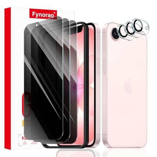 3+3+1-Pack, Privacy Screen Protector and Camera Lens Protector for iPhone 16e/17e with Installation Alignment Aid, Anti-Spy Tempered Glass Film, Dark