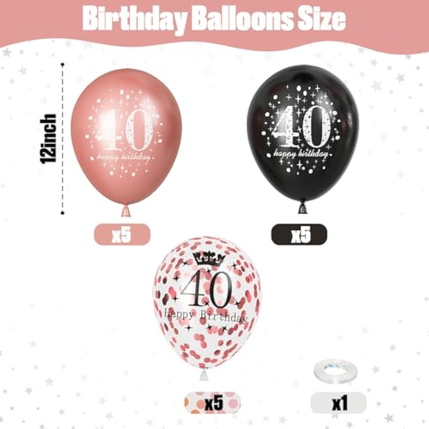 Black Rose Gold Happy 40Th Birthday Balloons, 15 Pieces 40Th Birthday Decorations For Women, 40Th Latex Helium Balloons For Her Age 40 Years Old 40Th Birthday Party Decor Celebration Supplies
