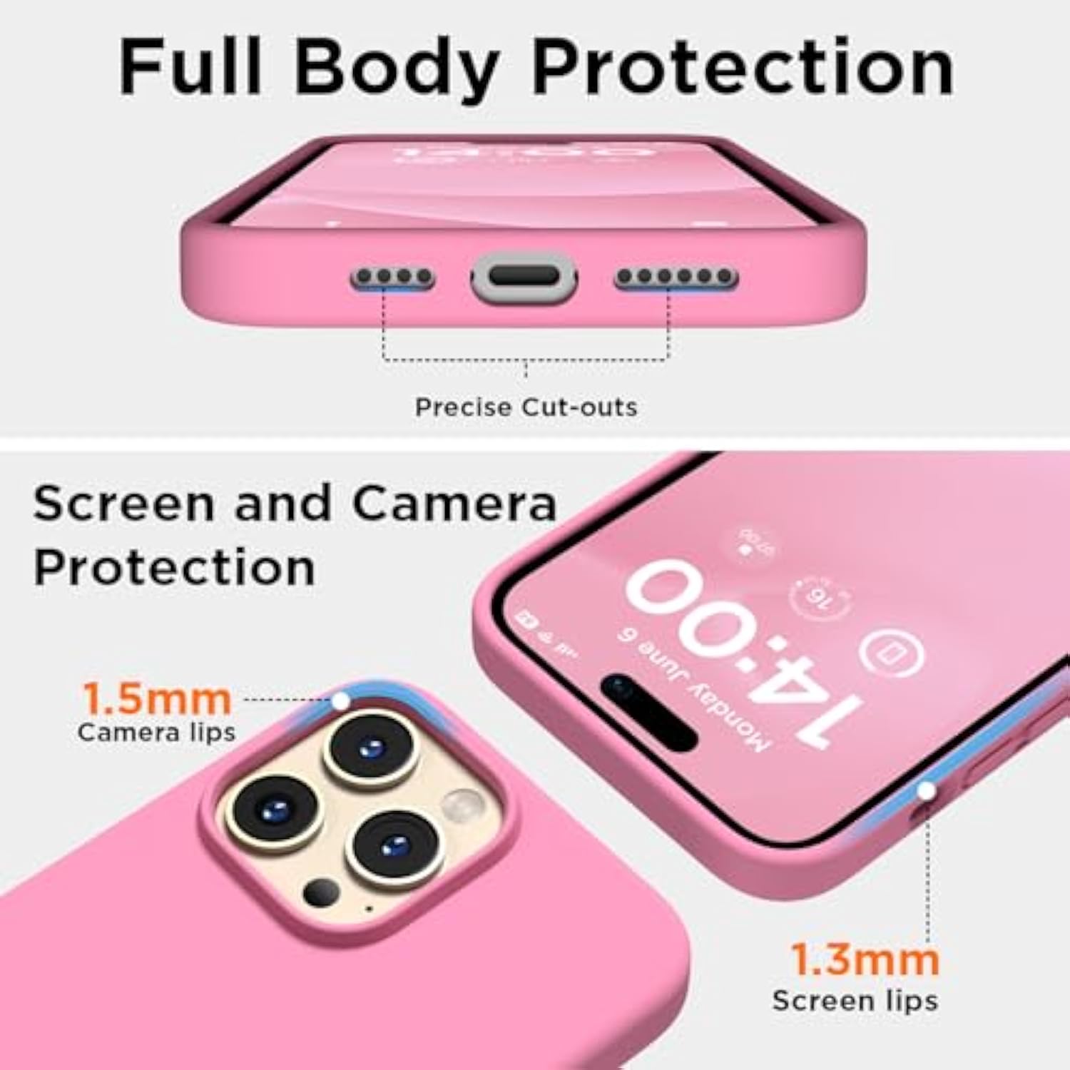 Designed For Iphone 14 Pro Case, Liquid Silicone Case [2X Screen Protectors], Shockproof Protective Slim Thin Phone Case With Anti-Scratch Soft Microfiber Lining, 6.1 Inch, Tender Pink