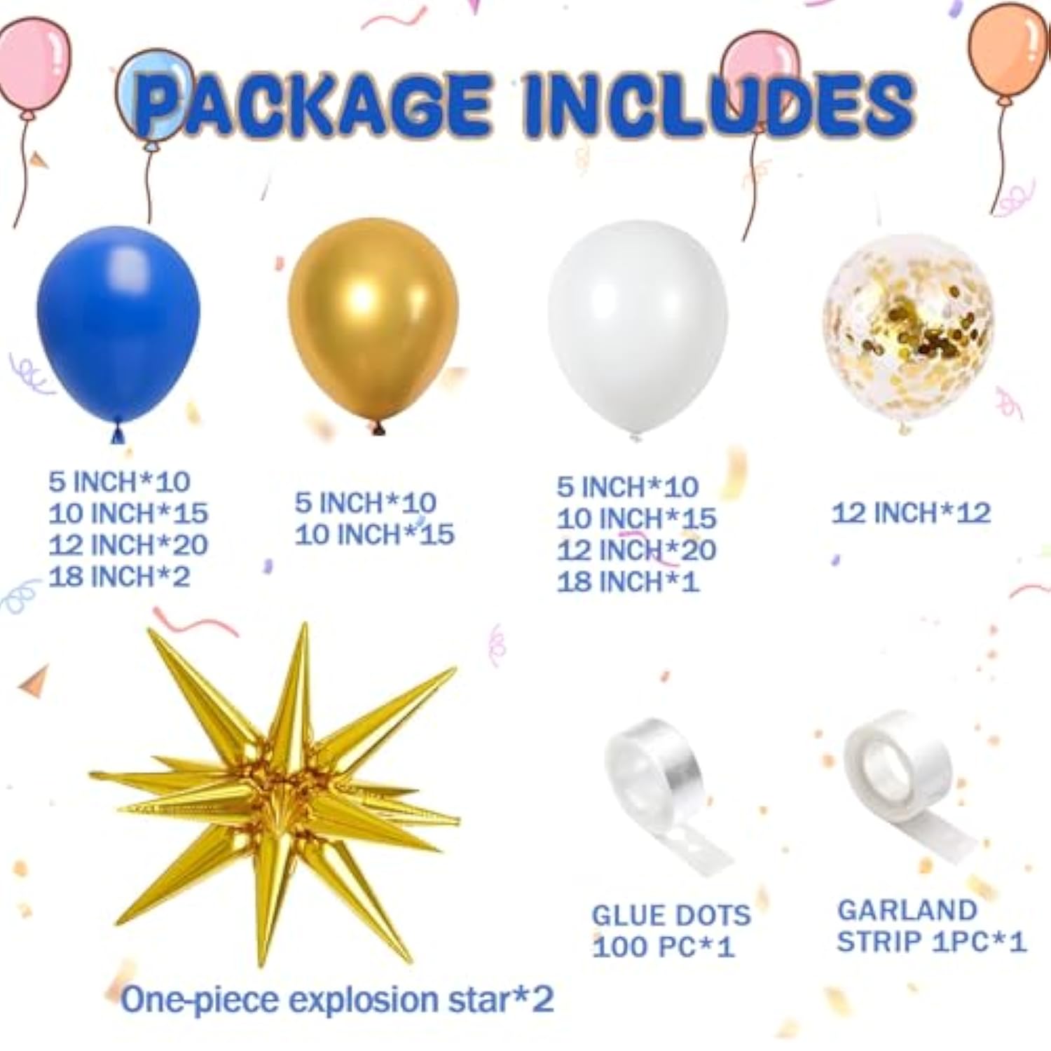 2026 New Year Balloon Arch Kit with Blue, Gold, White, and Confetti Balloons