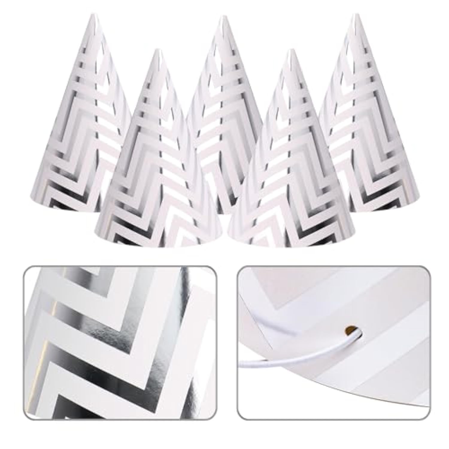 Silver Party Hats For Adults And Kids 10 Pack, 7.9 Inch Large Birthday Cone Hats Bulk, Metallic Foil Paper Headwear For Men, Women, New Year Eve Office Event Decorations