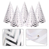 Silver Party Hats For Adults And Kids 10 Pack, 7.9 Inch Large Birthday Cone Hats Bulk, Metallic Foil Paper Headwear For Men, Women, New Year Eve Office Event Decorations