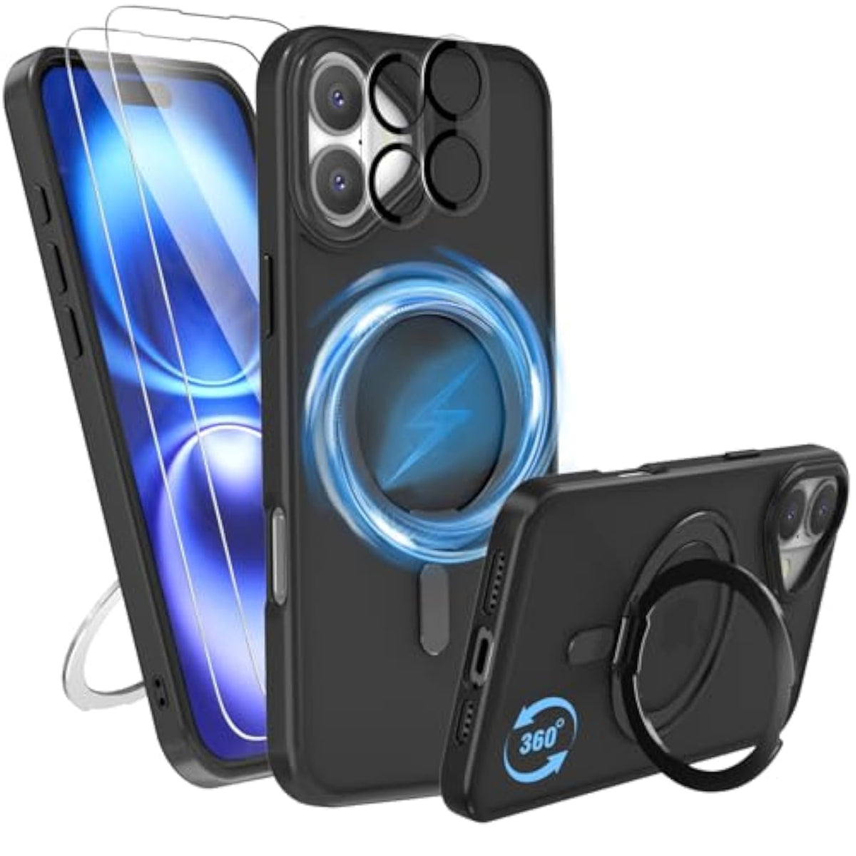 iPhone 16 Case, MagSafe, 2-Pack Screen & Lens Protectors, Slim, Ring Stand